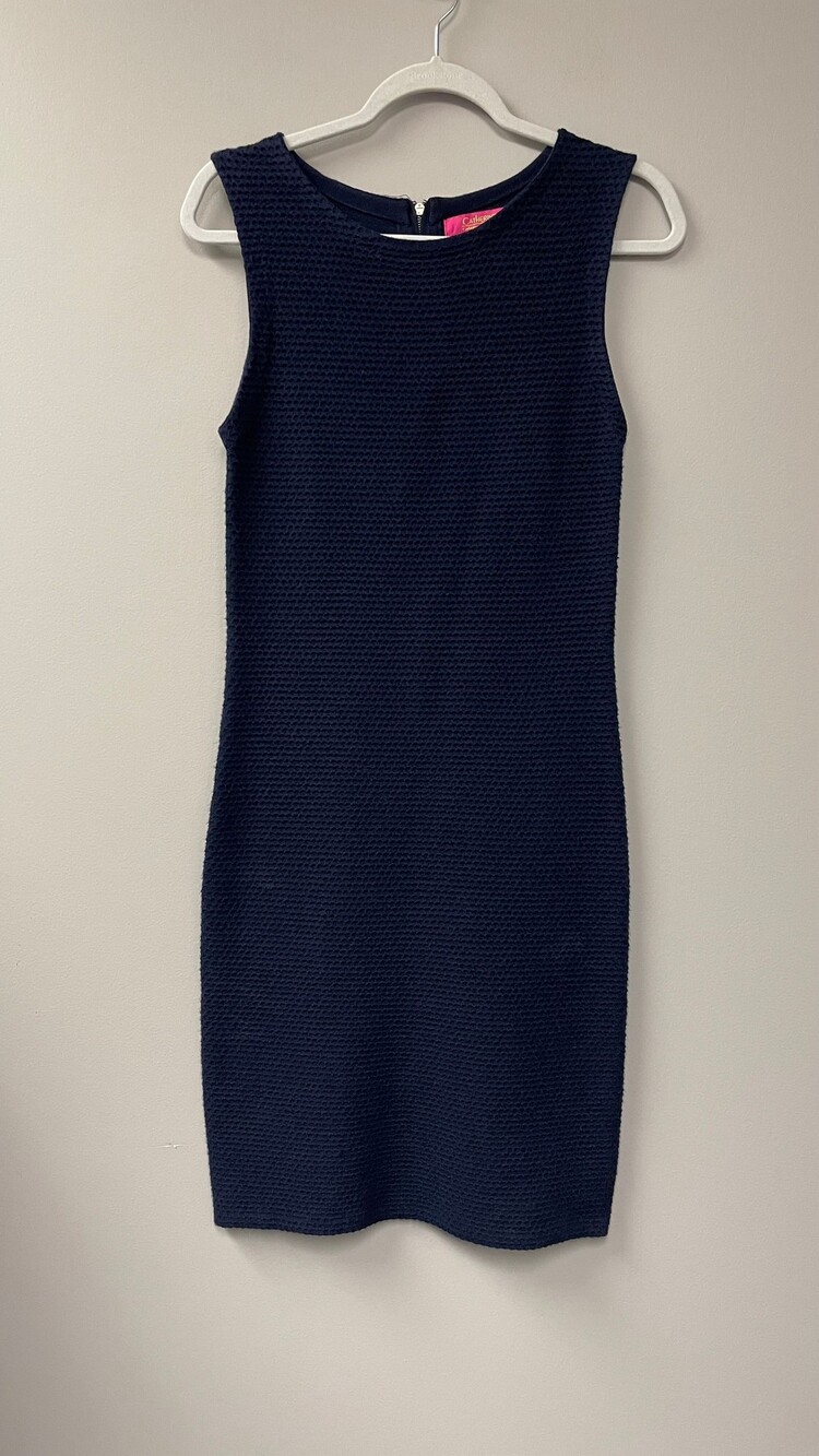 Catherine Malandrino Medium Navy Textured Sleeveless Dress Viscose Polyester